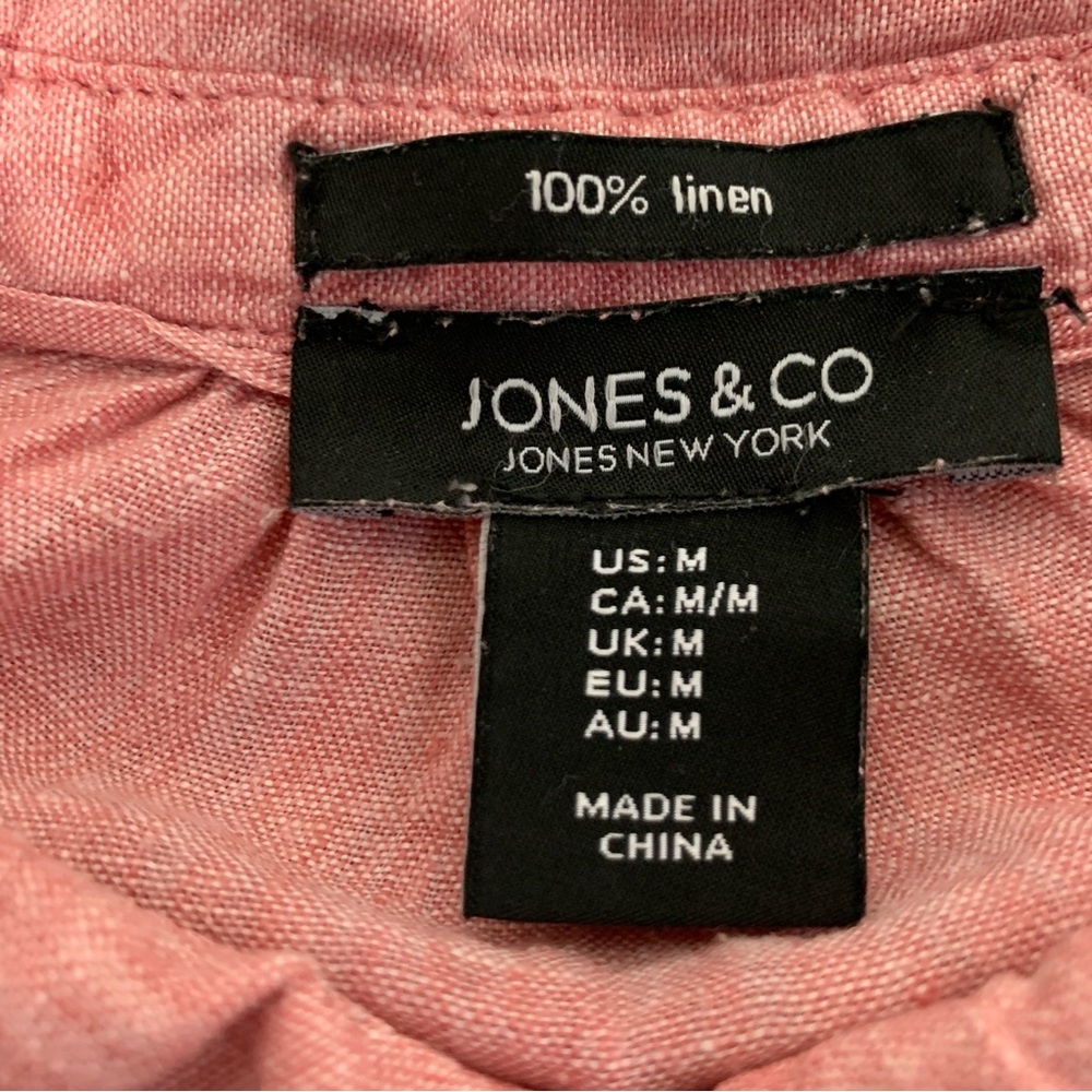 100% Linen Jones & Co. Pink Popover Longline Shirt Size Medium, Oversized - Picture 6 of 9
